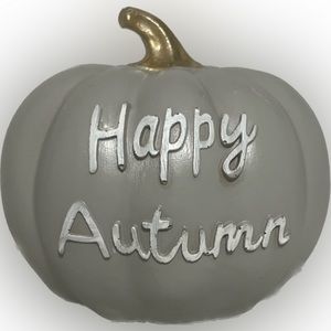 💥New Pumpkin Gray “Happy Autumn” Gold Resin Fall Holiday Thanksgiving